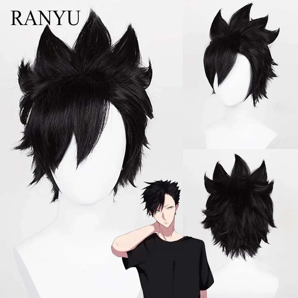 

RANYU Anime Cosplay Men Synthetic Wig Short Black Straight Fluffy Hair Heat Resistant Wig For Party