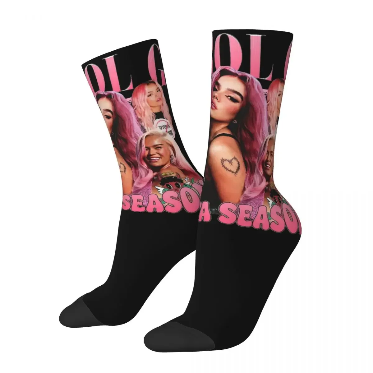 Harajuku Karol G Bichota Season Basketball Socks Polyester Middle Tube Socks for Unisex