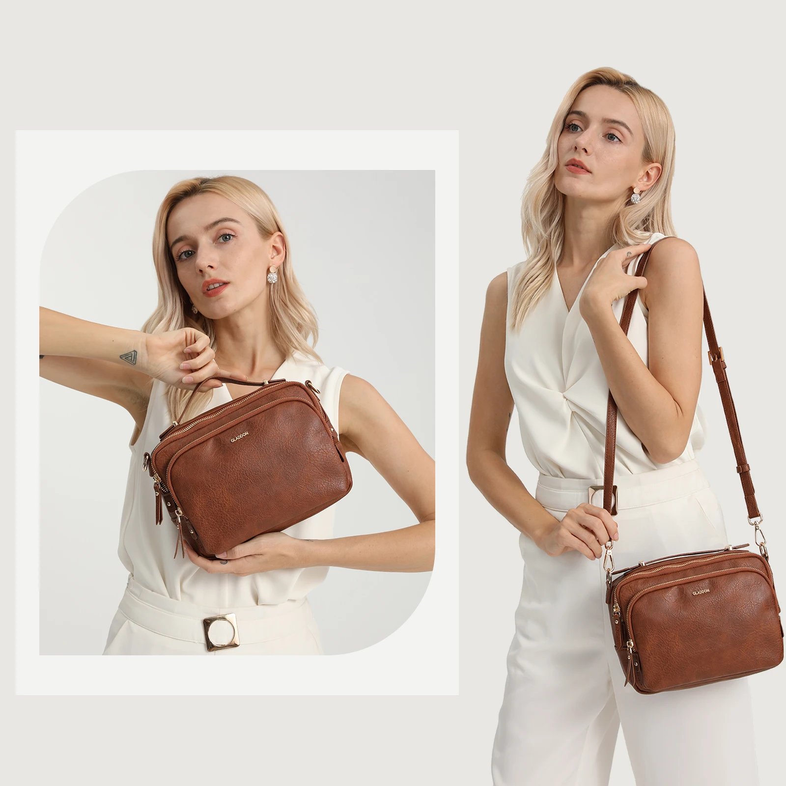 Shoulder Bag for Women PU Leather Crossbody Bags Vegan Multi Pocket Lady Purse