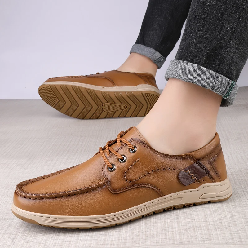 Sapatos masculinos de couro genuíno, estilo casual e confortável, rua ao ar livre, qualidade diária, negócios e escritório, sapatos de condução para adultos