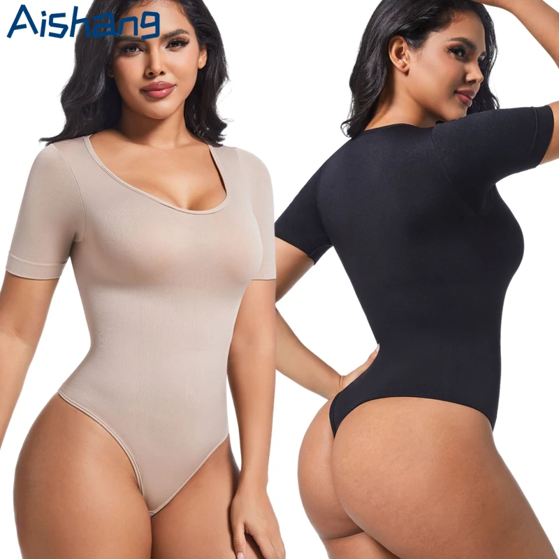 Aishang Frauen Kurzarm Haken Schritt Full Body Shaper Taille Trainer Bauch-steuer Shapewear Body Tanga Abnehmen Unterwäsche