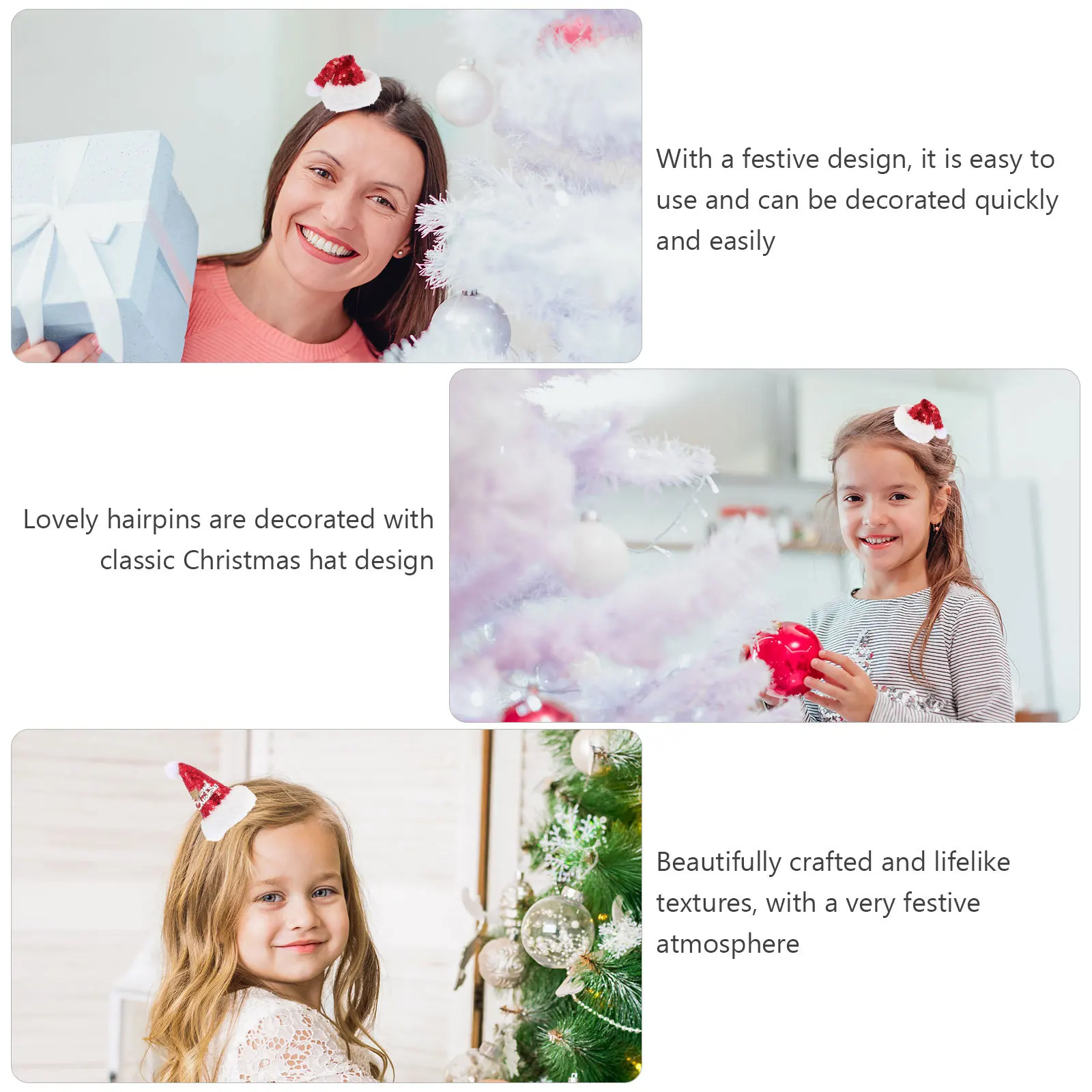 

2pcs Christmas Hat Hair Clips Lovely Xmas Theme Headdress Festive Party Ornament Mini Hairpin For Women Festival Wear