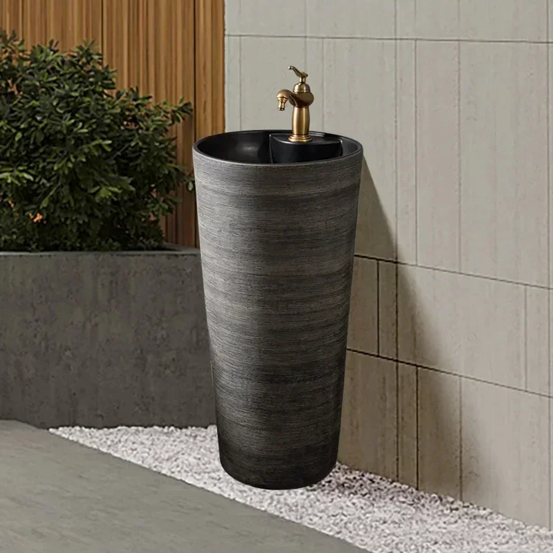 Wash Basin Retro Pedestal Washbasin Pedestal Basin One-Piece Floor-Mounted Bathroom Sink
