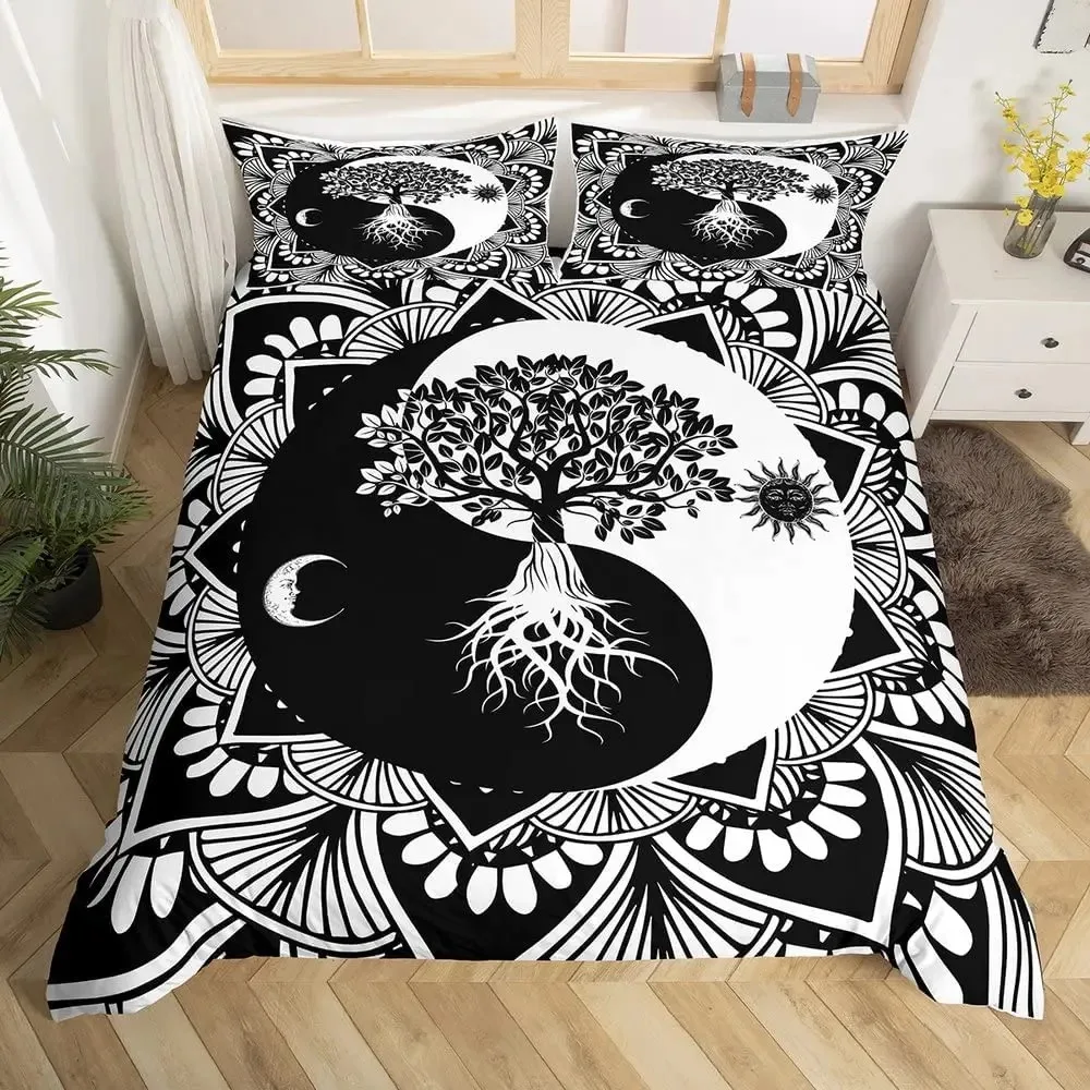 

Black And White Duvet Cover Set Bohemian Mandala Bedding Set For Kids Child Yin And Yang Polyester Comforter Cover King Size