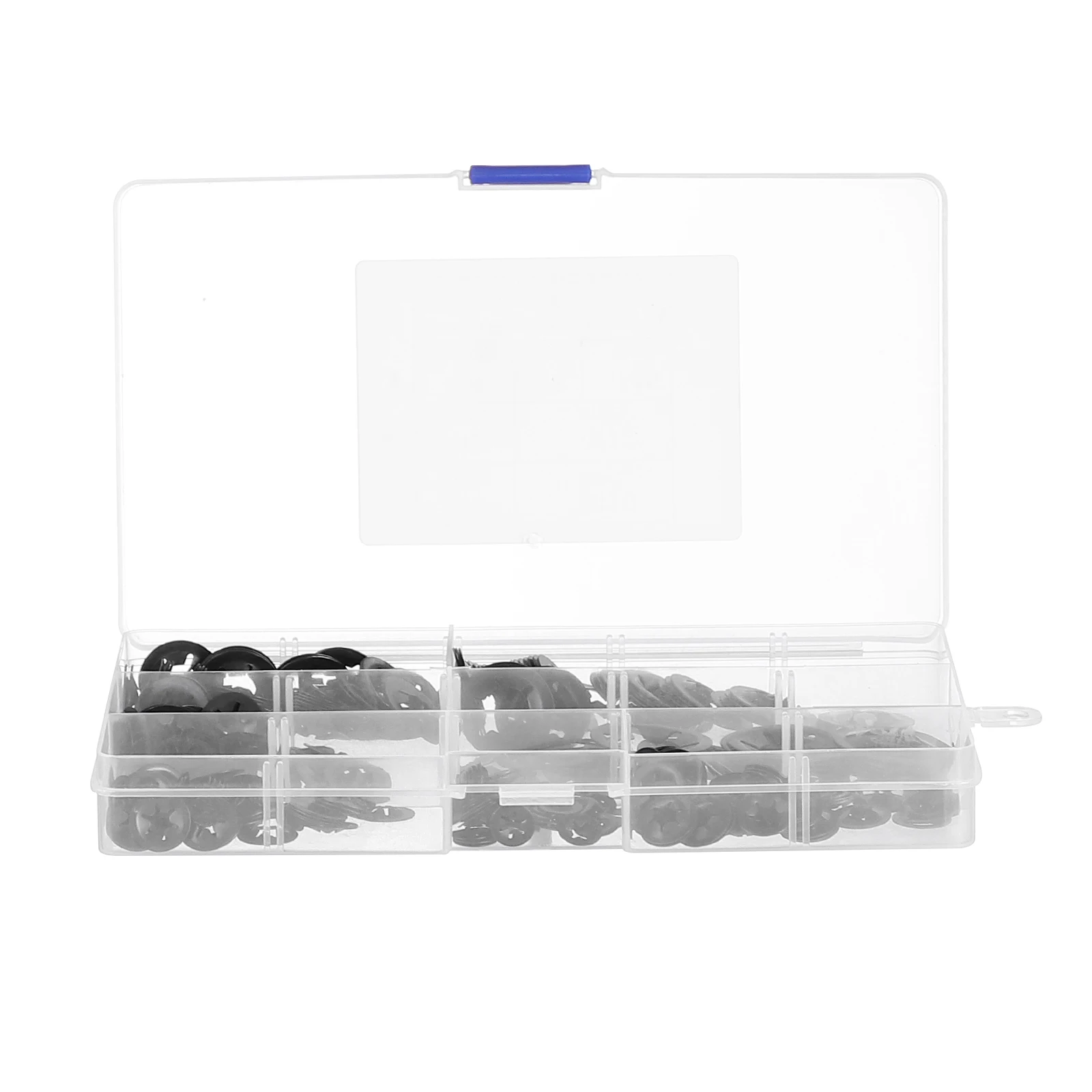 

340pcs Locking Washer Black Push On Clips Fasteners Kit Heat Treated Metal Water Resistant Indoor Outdoor Storage Case