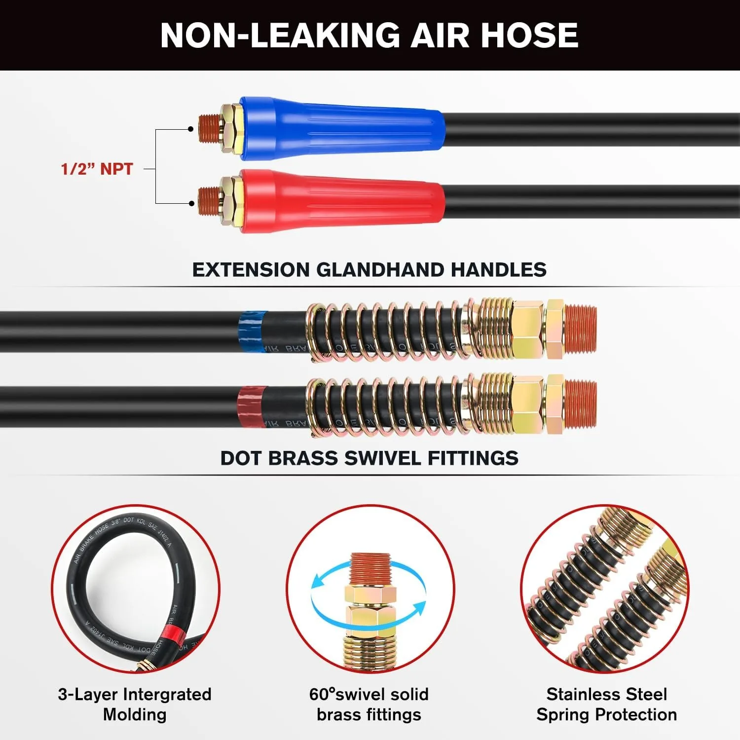 Nilight 15FT 3 in 1 ABS & Power Air Line Hose Kit Heavy Duty Green 7 Way Electrical Cable with Emergency Breakaway Assembly Weatherproof for Semi Truck Trailer Tractor view 2