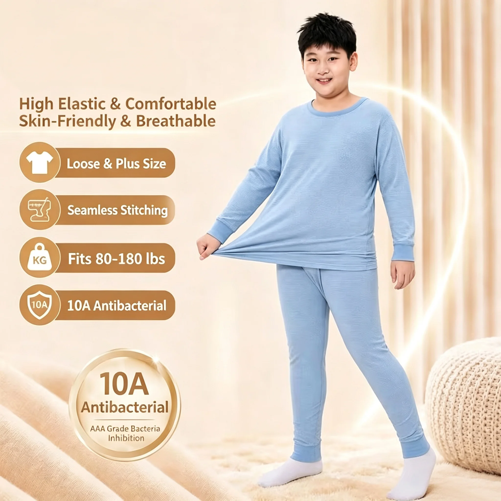 2026 2-piece Plus-size Children's Boys and Girls' Autumn/winter Thermal Underwear A Set Student Derong  Shirt and Thermal Pants
