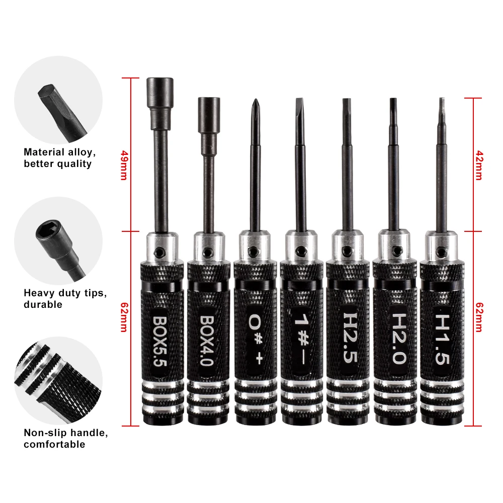 9IMOD RC Hex Driver Set 7pcs 1.5 2.0 2.5mm Hex Allen Screwdriver RC Repair Tools Kit Nut Phillips Wrench for RC Helicopter Car