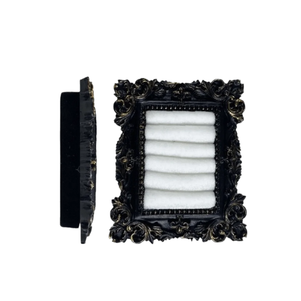 Black Golden Photo Frame Jewelry Display Stand Velvet Gothic Dark Style Ring Display Holder Baroque Design Vintage