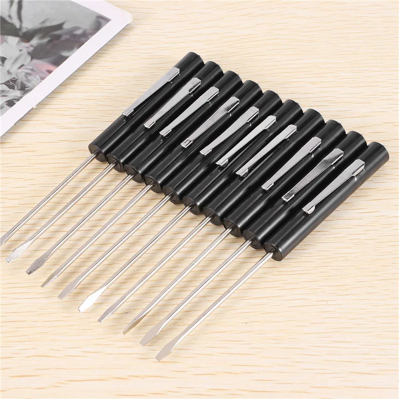 

A78U-10 Pieces Pocket Screwdriver Mini Tops And Pocket Clips Pocket Screwdriver Magnetic Slotted Pocket Screw Driver
