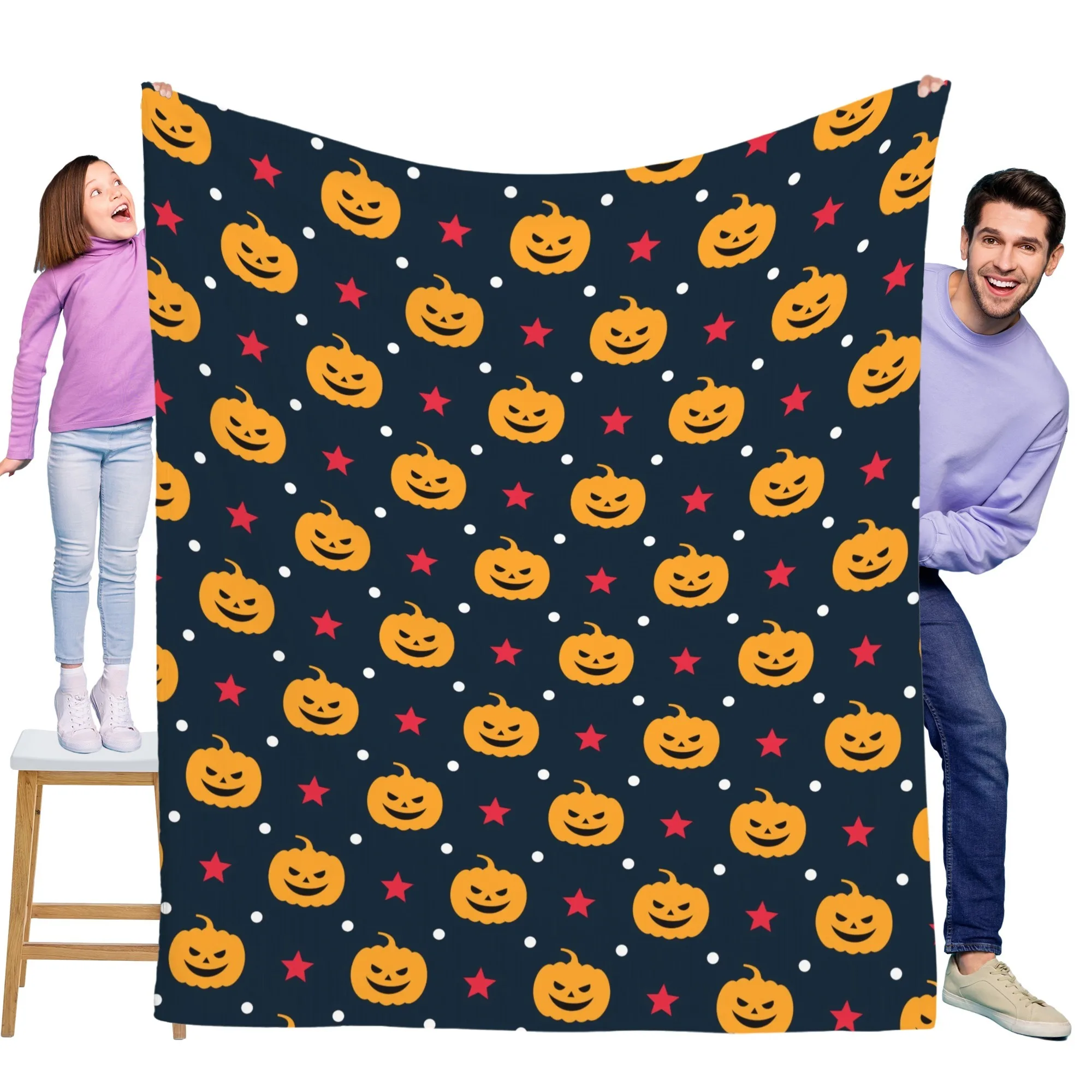 

Cartoon Halloween pumpkin star polka dot flannel blanket is soft and warm, perfect for sofas, beds, offices, and travel