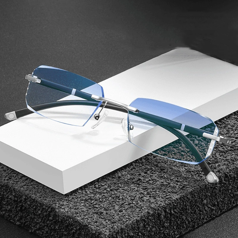 Randlose Anti-Blaulicht-Lesebrille für Männer und Frauen, Strassbesetzte Blaulichtfilter-Brille, Optische Gläser, Lesebrille – Detail 9