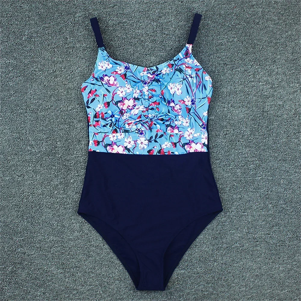

Vintage Floral Bikini Patchwork Drawstring Swimsuit Pleated Padded Swimwears Push Up Monokini Women Brazilian Beach Bathing Suit