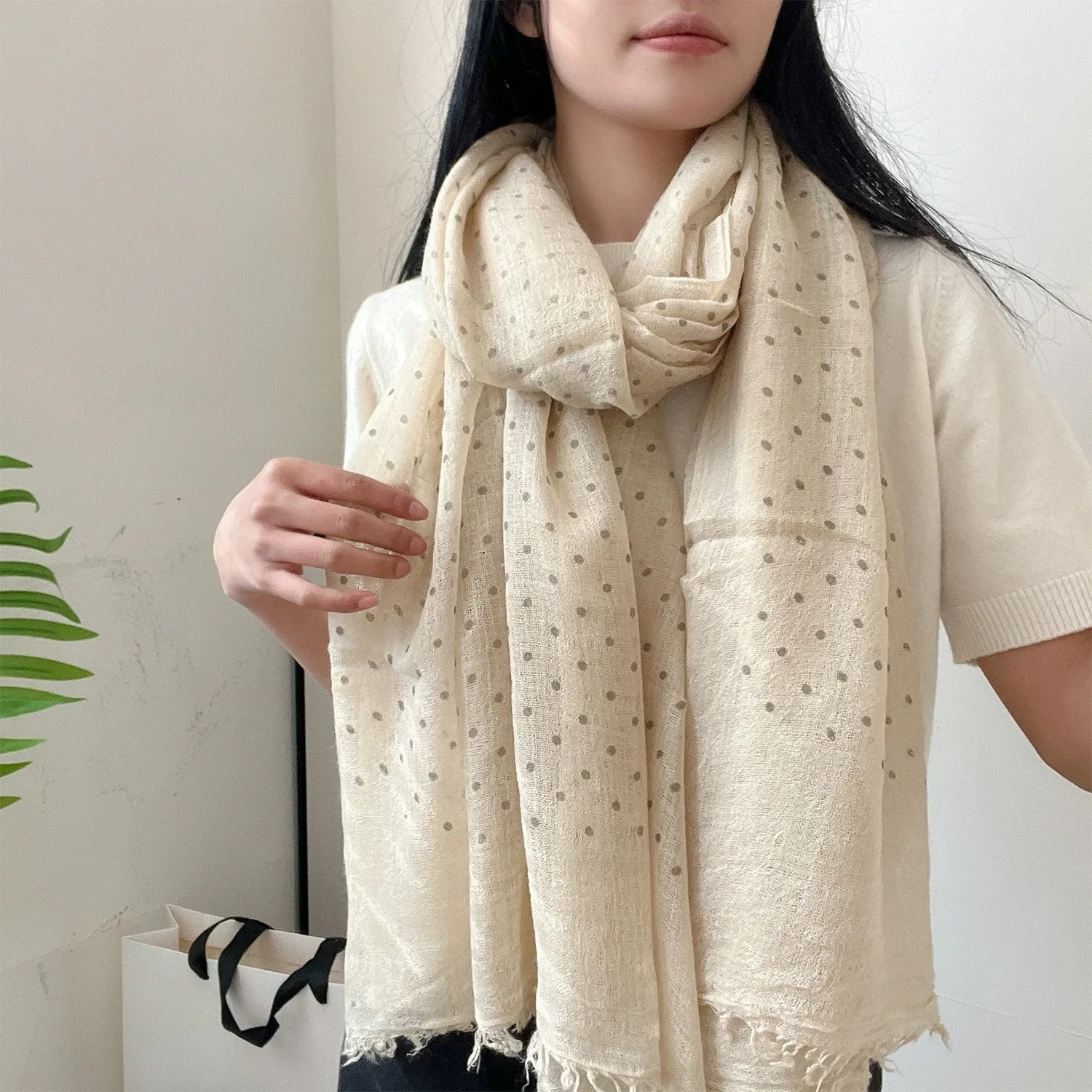 

Новый высококачественный шерстяной шарф с принтом в горошек, универсальный теплый длинный шарф для пар, мужской и женский, в японском и корейском стиле