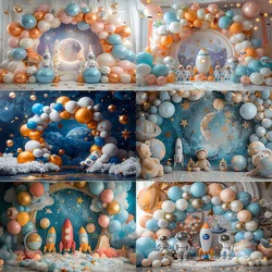 Mocsicka Space Rocket Photography Background for Photo Studio Astronaut Colorful Balloon Baby Birthday Party Cake Smash Backdrop