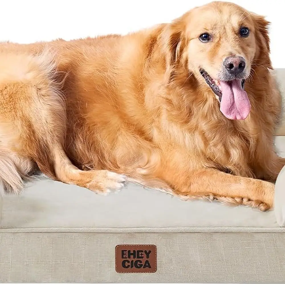 

Водонепроницаемая ортопедическая кровать для собак XL с пеной с эффектом памяти, нескользящим и съемным чехлом для больших собак, бежевый
