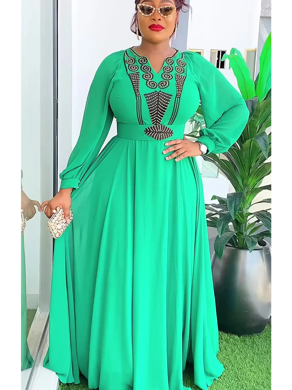 African Maxi Dresses For Women 2024 Plus Size Evening Party Long Dress Africa Clothing Elegant Kaftan Muslim Chiffon Dress