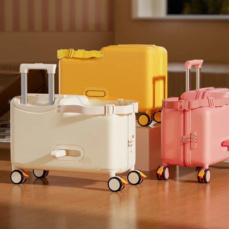 2025 New Children's Luggage Can Sit and Ride Suitcase Trip Cabin Carry-on Wooden Horse Trolley Case Brake Wheels Kids Suitcases