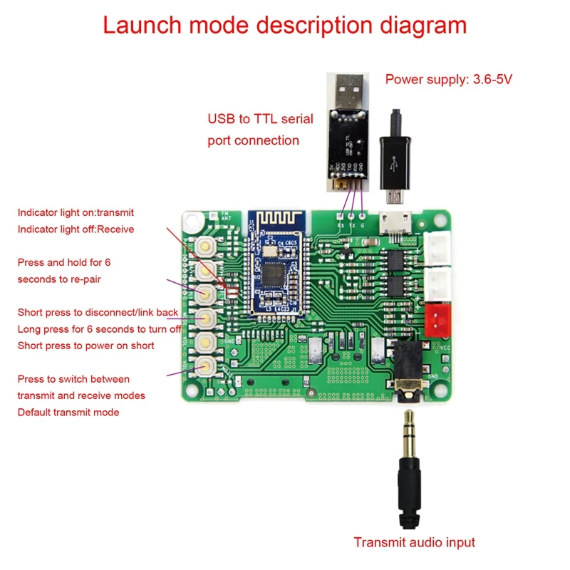 Bluetooth V5.0 Amplifier Board Stereo Transmitter BK3266 Module Receiver And Transmitter Integrated AT Renamed Switch