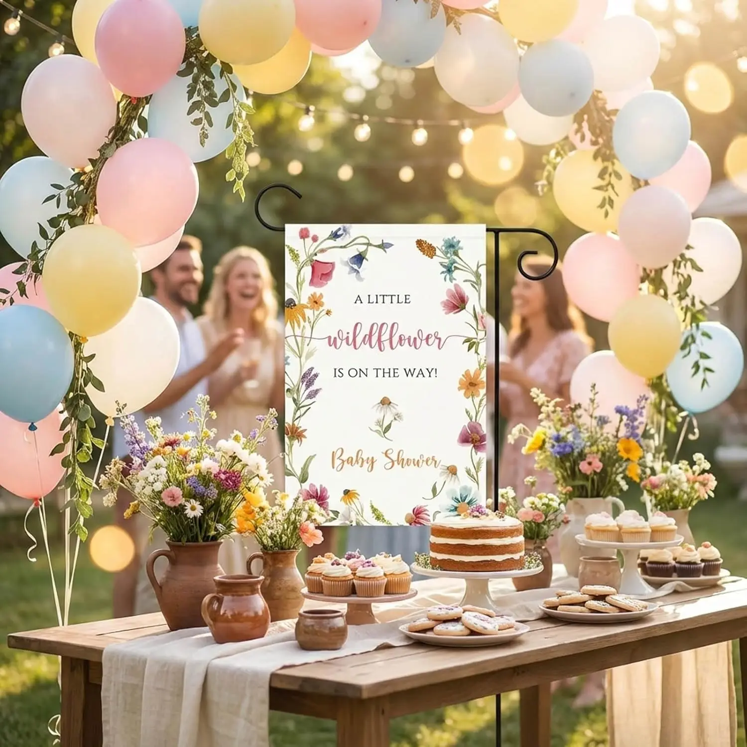 Wildflower Baby Shower Garden Flag, 12x18 Inch Double Sided Floral Theme | Outdoor Welcome Party Decoration, Yard & Lawn uui