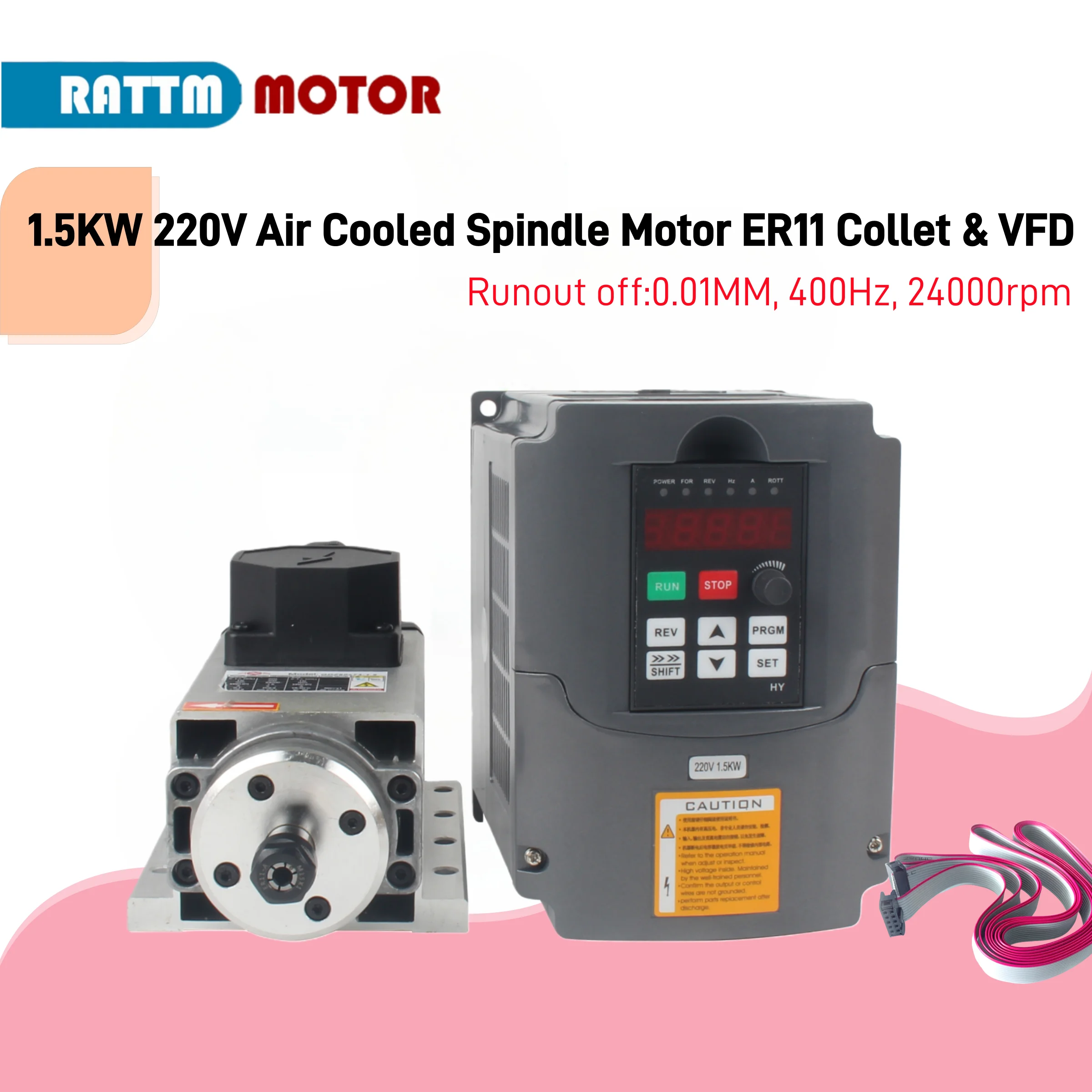 CNC 1.5kw 220V 1500W Square Air Cooling Spindle Motor + 1.5KW VFD Inverter 220v for CNC Router Milling Grind