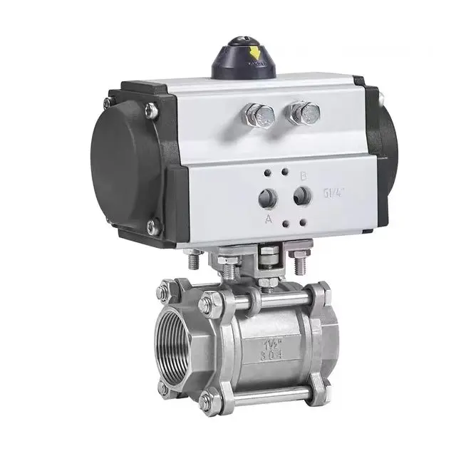 SANTHAI Two-way Ball Valve 304/316L Stainless Steel Pneumatic Screw Thread Ball Valve DN15-DN100 Pneumatic Actuator Ball Valve