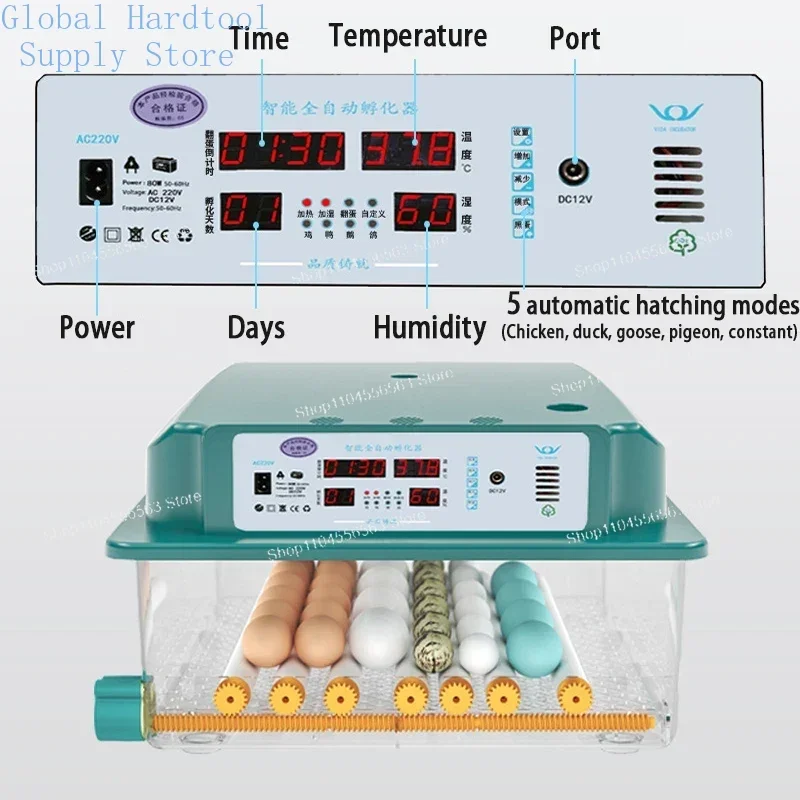16/36 Eggs Fully Automatic Incubator - Brooder with Turner for Chicken, Goose & Quail Eggs (Household/Farm Use) view 3