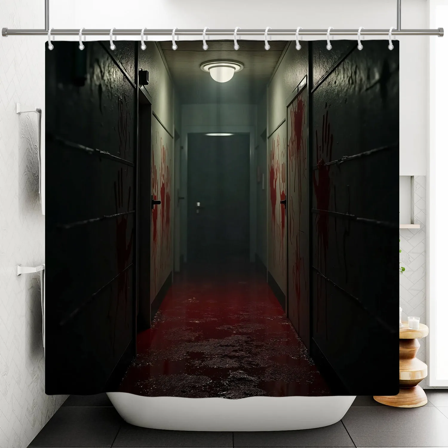 Halloween Horror Bathroom Decorative Shower Curtain Pumpkin Full Moon Night Haunted Abandoned Building Halloween Bath Curtains