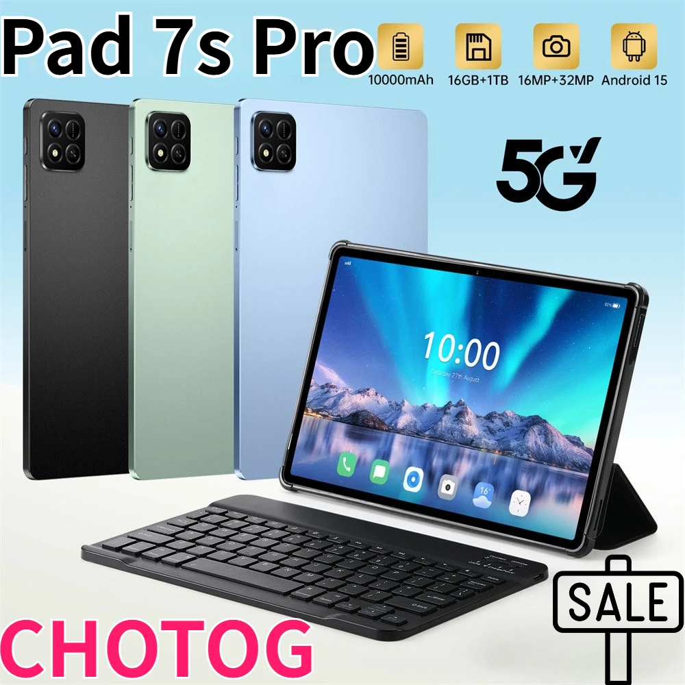 Tableta CHOTOG Pad 7s Pro de 10.1 Pulgadas, Android 15, 5G, Doble SIM, Versión Global, 22GB+2TB, Tabletas para Niños con Batería Original