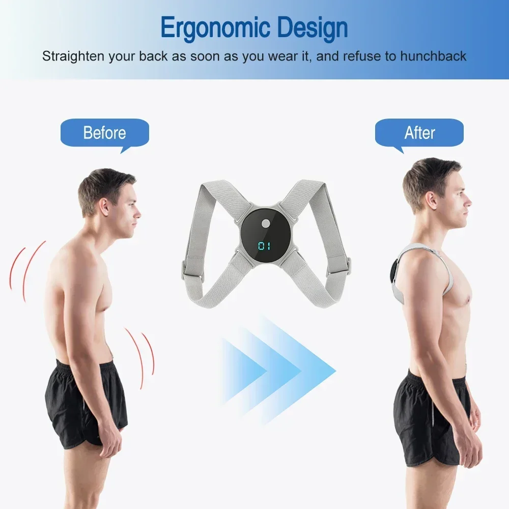 Entrenador de postura de espalda inteligente, Corrector de postura de clavícula, columna vertebral, corrección de hombros, puntas inteligentes, soporte de espalda de longitud ajustable