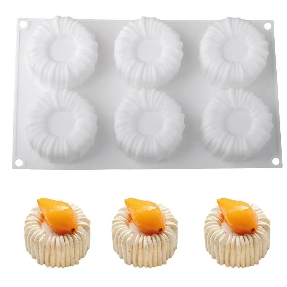 

1/6 Cells Baking Cake Molds Food-Grade Silicone Heat-Resistant Chocolate Mold Reusable Cylindrical Coil Texture Pudding Mould