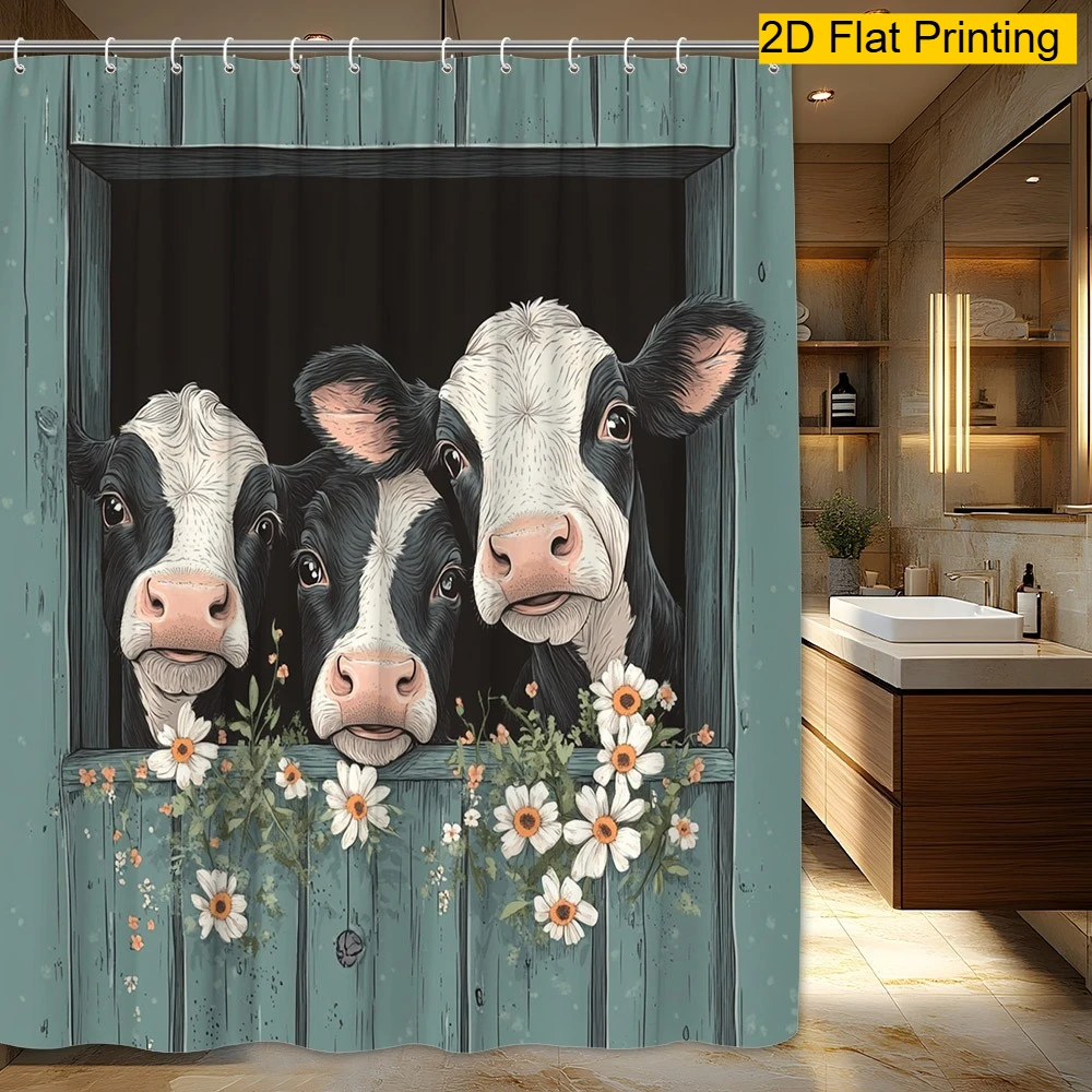 

Cow Farm Scene Shower Curtain 1pc Polyester 2D Flat Print 70.8x70.8" for Rustic Bathroom