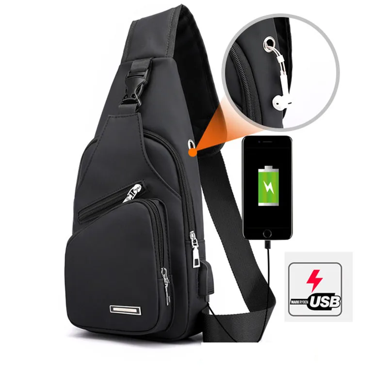 

Men Anti Theft Sling Chest Bag Pack USB Outdoor Sports Crossbody Shoulder Bag Hiking Portable Backpack Satchel Pouch
