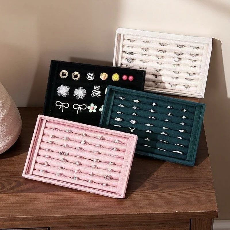

Velvet Suede Ring Earrings Organizer Ear Studs Jewelry Display Stand Holder Rack Showcase Plate Jewelry Box Casket Decoration