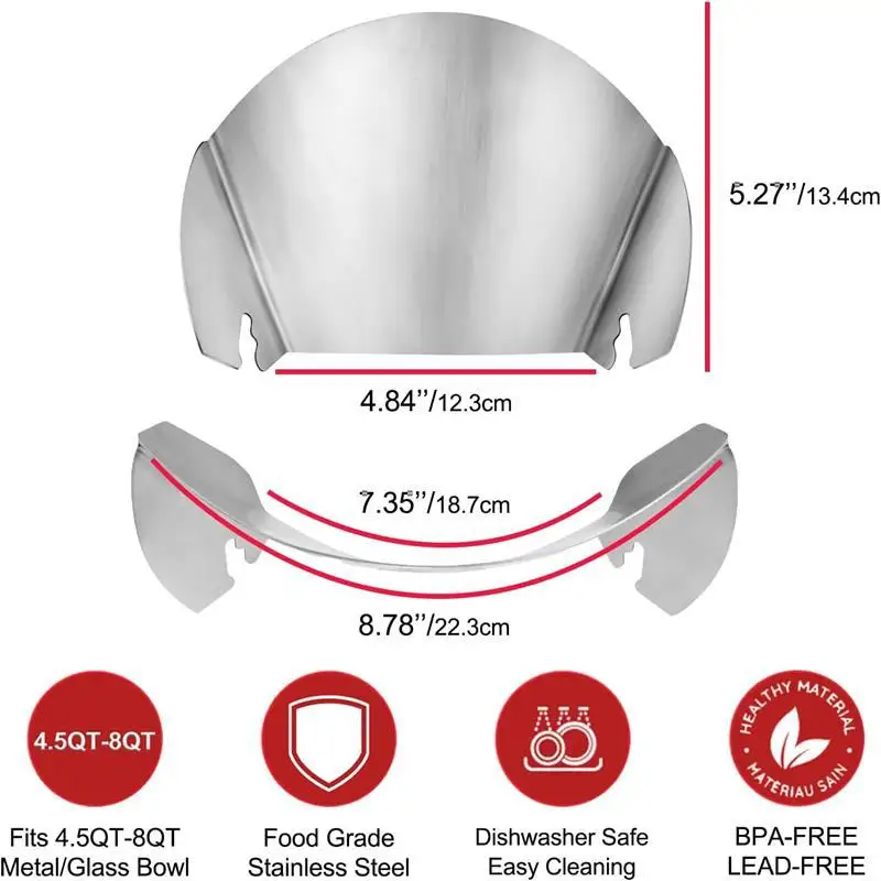 Dishwasher safety ,Pouring Chute Compatible with KitchenAid Stand Mixer with Stainless Steel Bowl, Silver