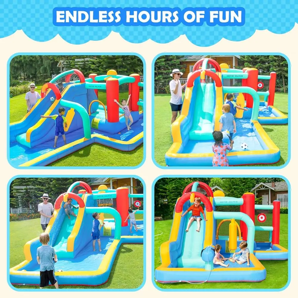 Scivoli d'acqua Iatable per bambini, casa per rimbalzo d'acqua, scivolo d'acqua per bambini gonfiabili per cortile, parco acquatico all'aperto per