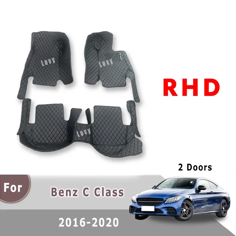 

Автомобильные коврики RHD для Mercedes Benz C-Class, 2-дверные, 2020, 2019, 2018, 2017, 2016, кожаный ковер на заказ, автомобильные аксессуары, коврик для ног