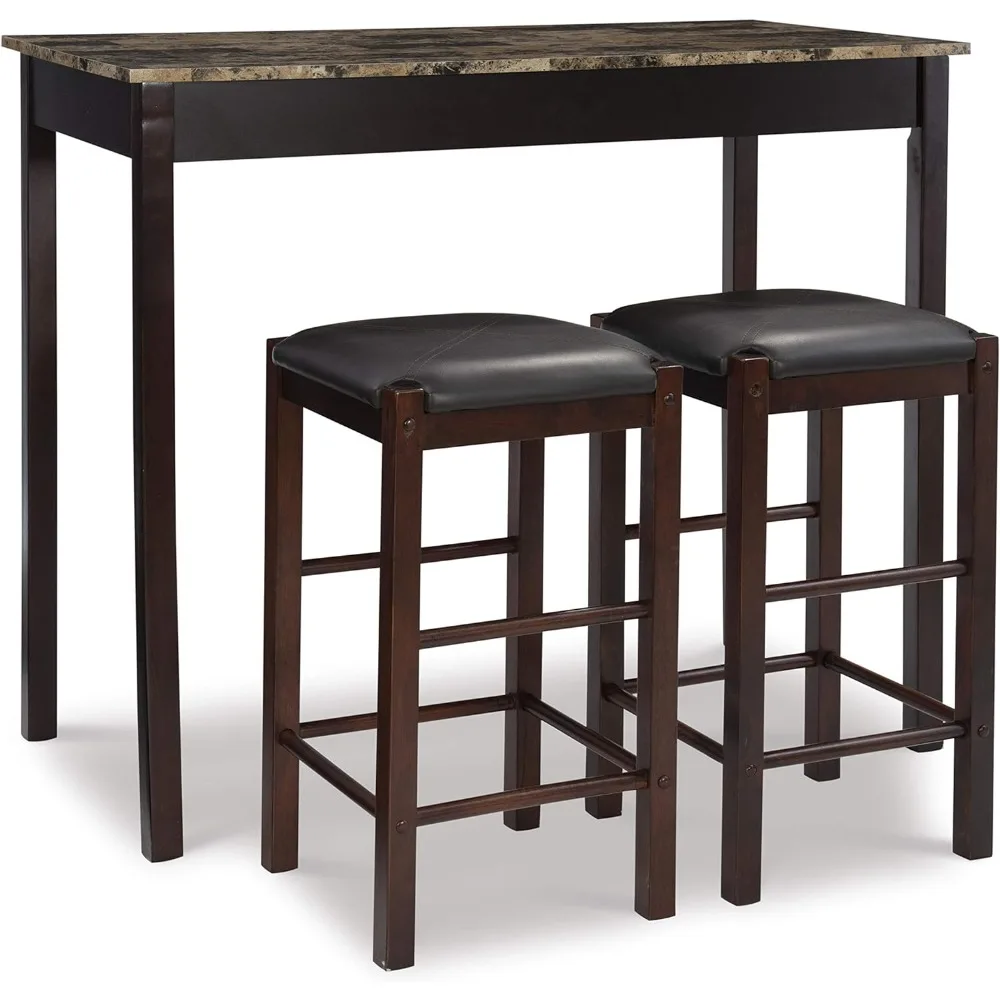 

Brown 3-Piece Table Faux Marble Tavern Set, 42" w x 22.25" d x 36" h