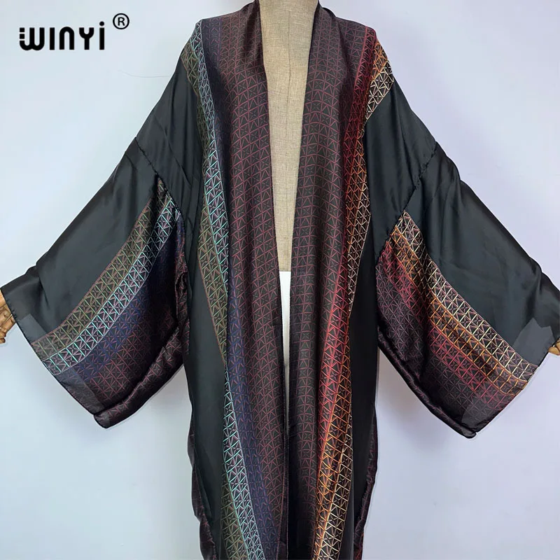 Kimono WINYI afrykański nadruk seksowna odzież plażowa elegancki kardigan stroje plażowe dla kobiet weidos strój kąpielowy jedwabny feelcoat