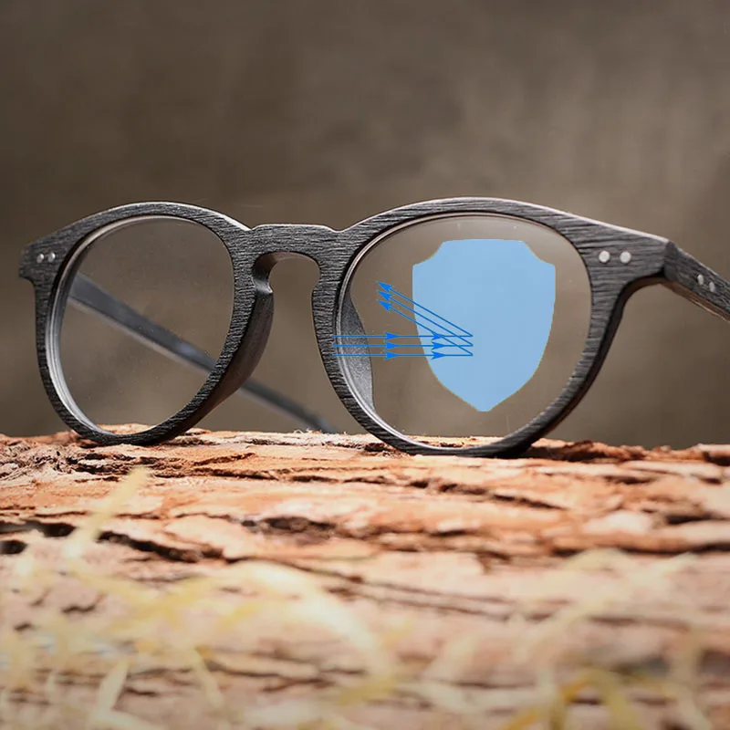 

New Retro Anti Blue Light Wooden Reading Glasses Computer Glasses Men Women Handmade Half Frame Wood Grain Presbyopic Glasses