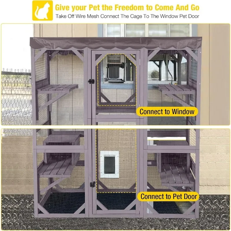 ضمان الأصالة. غلاف قطط خارجي جديد كبير للقطط المتعددة يمشي في قفص كيتي مع سقف قماش القنب 70 بوصة #3