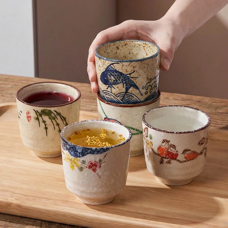 Hand Painted Retro Ceramic Tasting Teacup Mini Kung Fu Tea Cup Multi-purpose Wine Cup Household Creative Drinking Tableware Gift