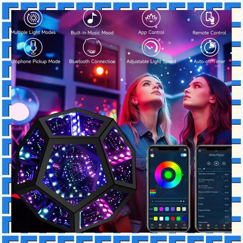 

ABNG Mirror Light, Infinite Dodecahedron Light For Gaming Room Decor 3D Cube Cool RGB Color Changing Night Lighting