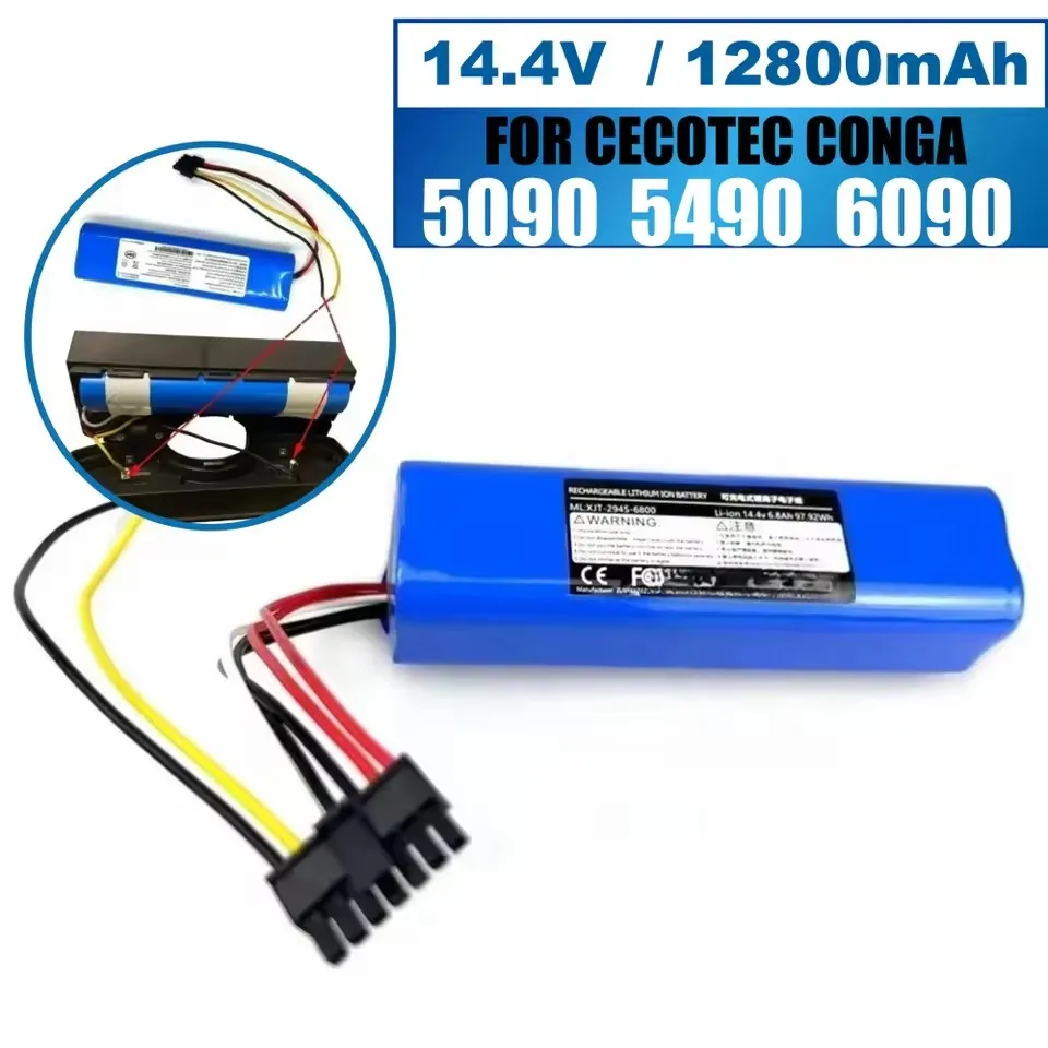 

New 14.8V 12800mAh INR18650 MH1-4S2P-300S Robot Battery for Cecotec Conga 5090 5490 6090 Robotic Vacuum Cleaner