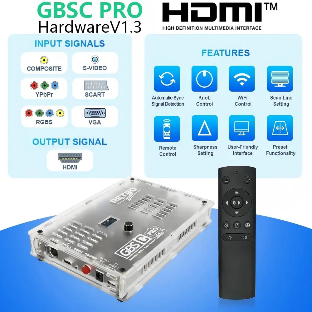 GBS Control PRO Video Converter Support Input Interface RGB/YPBPR/VGA/SCART/Composite/S-Video to Output Interface HDMI Signals