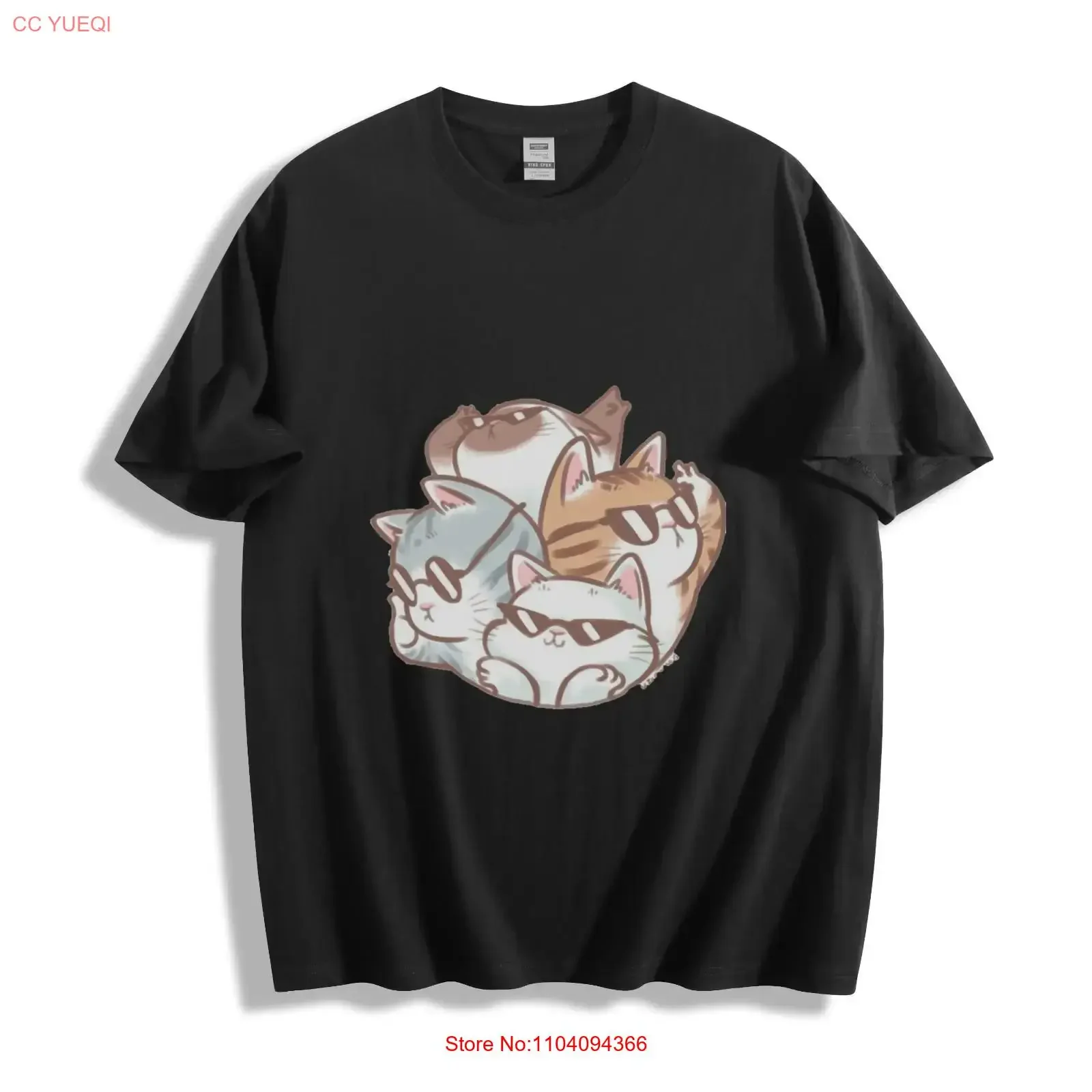 Cool Cat Crew T Shirt Stylish Feline Squad  vintage Washed Slightly Top For Everyday Wear Versatile streetwear Stretched