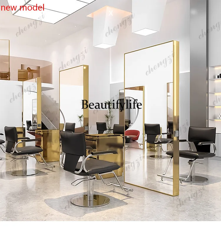 DD182Hair salon single and double-sided barber shop hair cutting floor mirror hair salon special, mirror table