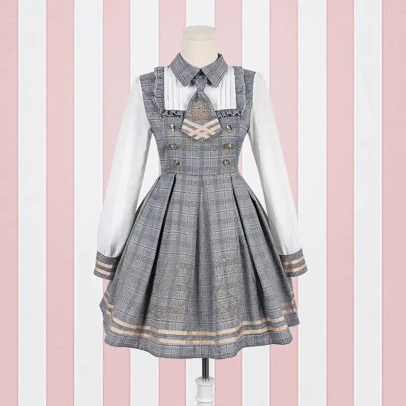 2025 NUOVO Vestito Lolita Detective Bear Cospaly Stile Preppy delle Donne Cravatta al Collo Abiti a Maniche Lunghe e Mantello di Lana Dropshipping