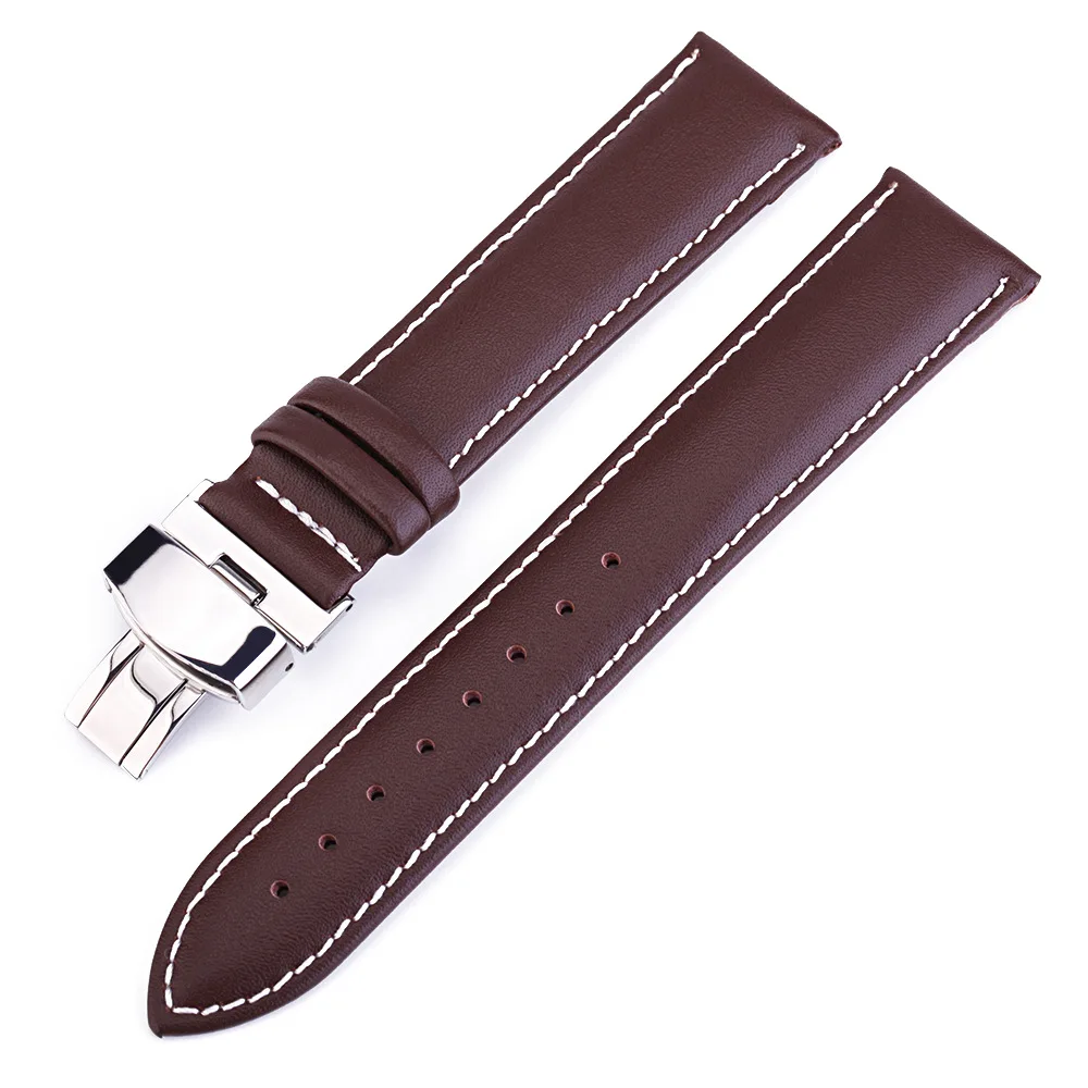 UTHAI Z07 Butterfly Buckle Genuine Leather Straps 12-24mm Watch Accessories High Quality Brown Colors Watchbands