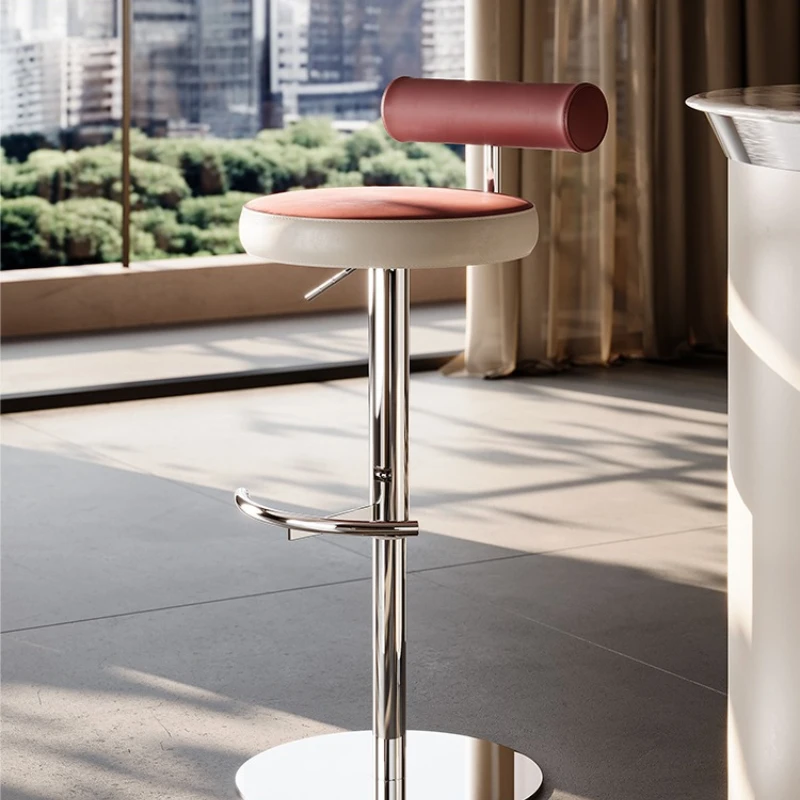 

Leather Home Bar Chair Designer Lifting Rotating Front Desk Premium Villa High Chair